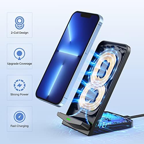 Dual Pack Wireless Charging Stand – 15 W Fast Charge for i Phone 15/14/13/12/11 Pro Max & Galaxy S23/S22/S21/S20 – Ergonomic Design for Home & Office – Universal Compatibility for Google Devices & More – Tangle-Free Convenience for Seamless Charging Experience