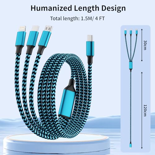 100W USB C Multi Charging Cable,3 in 1 USB C Cable Fast Charging with E-Mark Chip,Universal Charging Cable with Type-C, Micro USB,IP Port for iPhone16/15/Cell Phones and More – Enhanced Compatibility and Speed