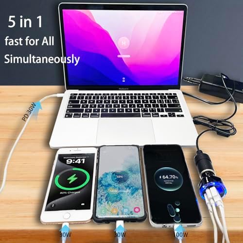 Ultra-Fast Multi-Port USB C Car Phone Charger with Real PD 30 W and Voltage Display – Compact Cigarette Lighter Adapter for i Phone 16/15/14/13/12 & Galaxy Android Devices – Dual Port Compatibility for Efficient Charging on the Go