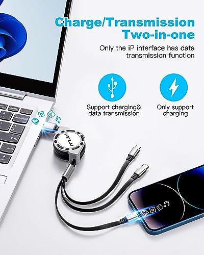 Ultimate 3-in-1 Retractable Charging Cable Set – 3 Pack, 4 Ft Multi Fast Charger with IP, Type C, and Micro USB Compatibility for Seamless Charging of Smartphones and Tablets – Enhanced 3 A Speed, Durable Design, Ideal for Home, Office, and Travel