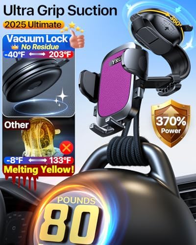 YRU 2025 Premium Adjustable Car Phone Holder Mount – Versatile Bendable Aluminum Arm for Secure Dashboard & Windshield Positioning – Universal Compatibility for i Phone 16, 15, 14, 13 Pro Max, Samsung & More – Sleek Black Design for Modern Vehicles – Effortless Tool-Free Installation – Enhance Navigation & Hands-Free Calling Experience