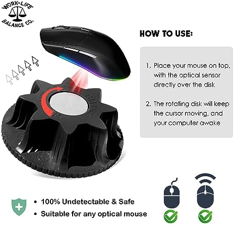 Stay Productive with Our Wireless Mouse Jiggler – No Software, No USB, Just Effortless Motion! Enjoy 12 Months of Battery Life for Seamless Operation – Ideal for Home Office, Long Meetings, and Automated Tasks – Sleek Black Design for Enhanced Compatibility and Efficiency