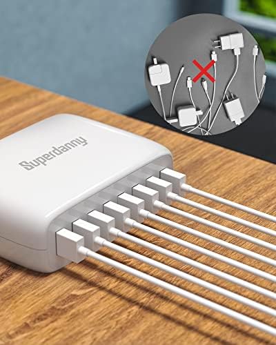 High-Efficiency 8-Port USB Charging Station by SUPERDANNY – Compact Multi-Device Hub for i Phone, i Pad, Galaxy, Air Pods & More – Advanced Safety Features for Fast, Reliable Charging in Home or Office Environments