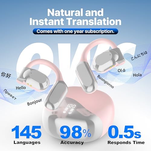 OWS 3-in-1 Advanced AI Translation Earbuds – Effortless Real-Time Communication in 144 Languages for Travelers, Business Professionals, and Language Learners, Ergonomically Designed for Comfort with Long Battery Life and Seamless Bluetooth Connectivity