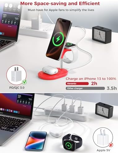 All-in-One Wireless Charging Station for Apple Devices – 15 W Fast Qi-Certified Mag-Safe Charger for i Phone 16, 15, 14, 13, 12, Apple Watch & Air Pods – Adjustable Viewing Angle, Ideal Gift for Women – Enhance Your Charging Efficiency and Style