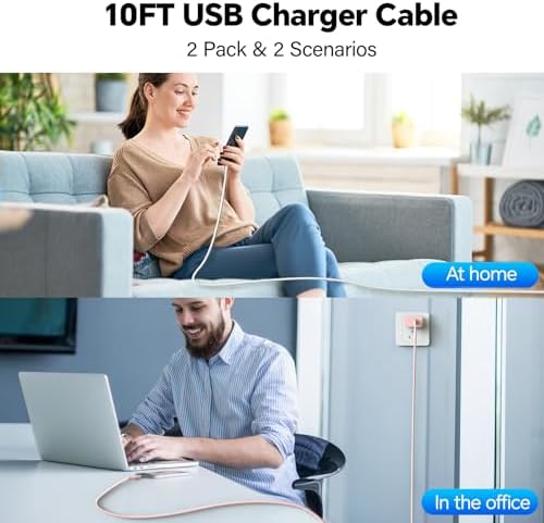 20 W Dual USB-C Fast Charger Block for i Phone 15/16 Series – Includes Two 10 FT USB-C Charging Cables, Perfect for Pro Max, Plus, Pro, i Pad Pro/Air – Compact, High-Speed Charging Solution (2 Pack, Black)