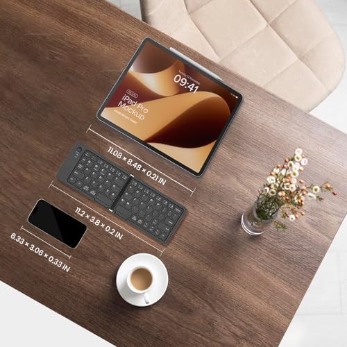 Ultra-Slim Foldable Wireless Bluetooth Keyboard – Lightweight & Portable Rechargeable Travel Companion for i Phone, i Pad, Smartphones, and Tablets – Enhanced Ergonomics & Typing Speed for On-the-Go Productivity