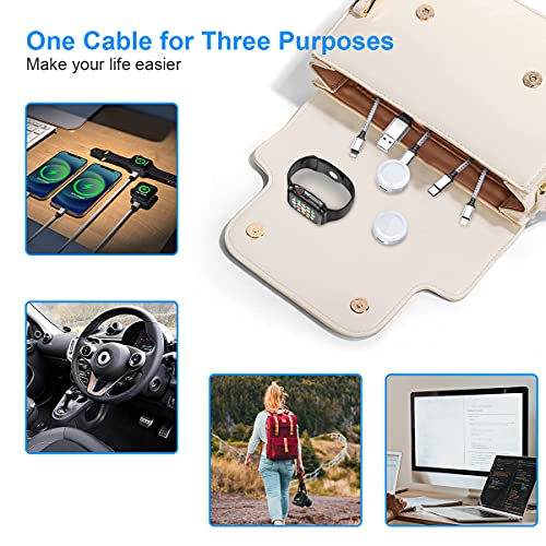 Universal 5-in-1 USB Smart Watch Charging Cable – 1.8 M/6 FT Nylon Braided Durable Charger with Magnetic Connector for Apple Watch & Android Devices – Lightning, Type C, Micro USB Compatibility for Quick Power Solutions