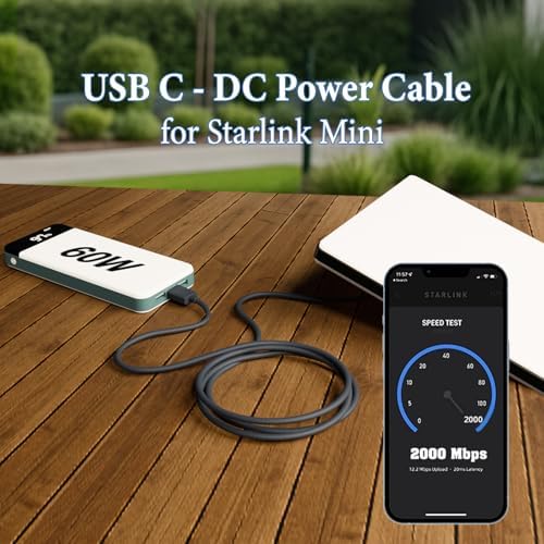 Starlink Mini USB C to DC Power Cable, 6.5ft Starlink Mini Type-C to Power Cable, PD 20V Type-C Input to DC Male Output Waterproof, Compatible with 65W+ PD 20V Protocol Power Supply/Source (2M) – Enhanced Compatibility and Speed