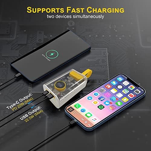 Compact 10000 m Ah Power Bank with Built-In Cables – 22.5 W Fast Charger for i Phone, i Pad, Samsung, and Android Devices – Sleek Transparent Design for Enhanced Battery Monitoring – Ultimate Portable Charging Solution for On-the-Go Lifestyle