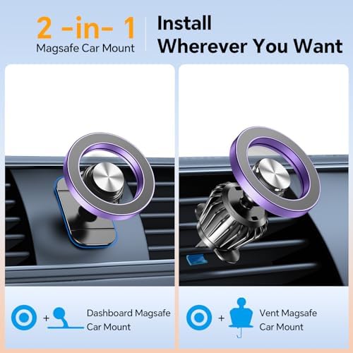 Kaistyle Mag Safe Car Mount: Ultra-Strong 20-Magnet Magnetic Phone Holder with 360° Rotation for i Phone 12-16 Plus | Premium Dashboard Accessory for Safe Navigation | Effortless Installation & Maximum Stability for Modern Drivers