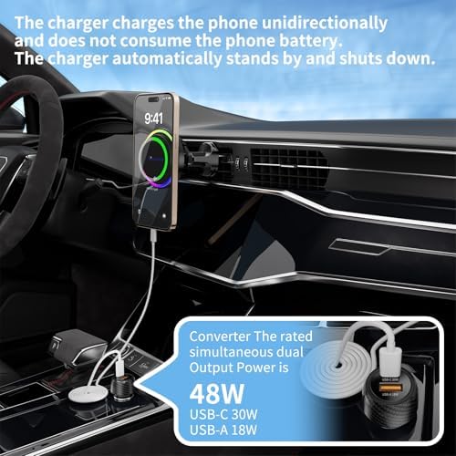 Qi2 15 W Wireless Car Charger Mount – Ultra-Fast Charging for i Phone 16/15/14/13/12 Pro Max/Mini & Qi Devices, Ice Cooling Technology for Optimal Performance, Secure Air Vent Holder for Hands-Free Use, Enhanced Compatibility and Durability