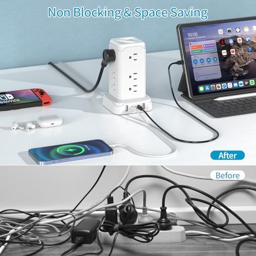 Transform Your Charging Setup with the PD20 W USB C Power Strip Tower – 6 Feet Surge Protector with 4 Fast-Charging USB Ports and Built-in Night Light, Perfect for Home, Office, or Dorm Room, Featuring a Compact Design with Thin Flat Plug for Ultimate Space Efficiency and Enhanced Device Safety