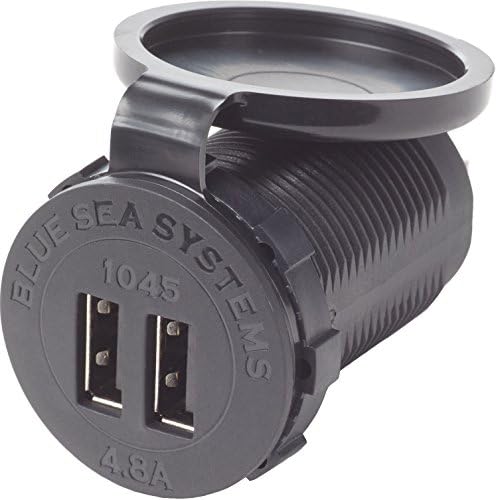 Blue Sea Systems 1045 Dual USB Fast Charge Socket Mount – 4.8 A Marine & RV Charger for 12 V/24 V Systems, Quick Device Power-Up for Smartphones & Tablets, Overcurrent Protection, Easy Installation