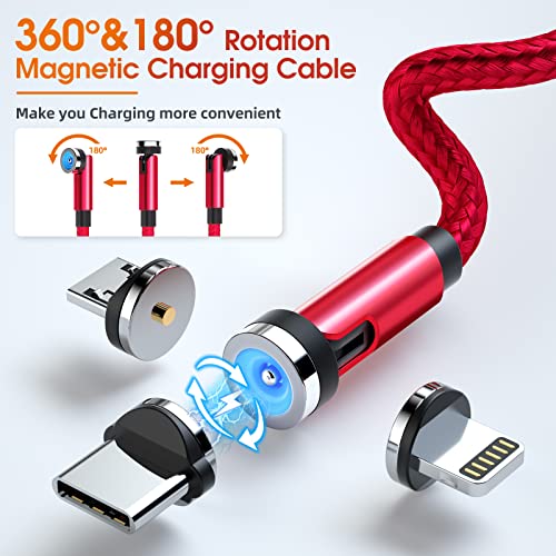 Revolutionary 3-in-1 Magnetic Phone Charger Set – 5-Pack Rotating Nylon Braided Cables with LED Indicators, Perfect for Micro-USB, USB C, and i-Devices – Ultimate Durability and Versatile Charging Solution in Sleek Black