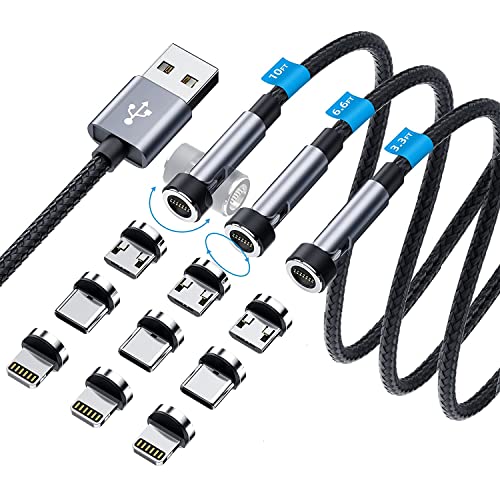 ANMONE 540° Rotatable USB Magnetic Charging Cable Trio – Fast Charging & Data Transfer Cords in 1 m, 2 m, 3 m Lengths for Ultimate Device Compatibility and Convenience – Effortless One-Handed Connection with Premium Durability