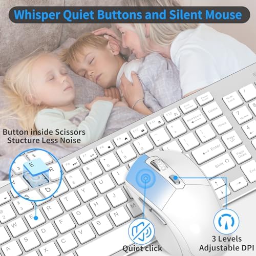 Ultra-Slim 2.4 G Wireless Keyboard with Numeric Keypad – Silent Ergonomic Design for Effortless Typing on PC & Mac, Plug-and-Play USB Receiver, Scissor Switch Technology for Enhanced Comfort and Speed