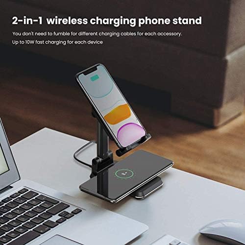 Revolutionize Your Charging Routine with the Compact 2-in-1 Wireless Charger – Dual Fast-Charging Desk Stand for i Phone & Samsung Galaxy, Perfect for Phones and Air Pods with 10 W Qi-Compatible Efficiency and Intelligent Charging Technology