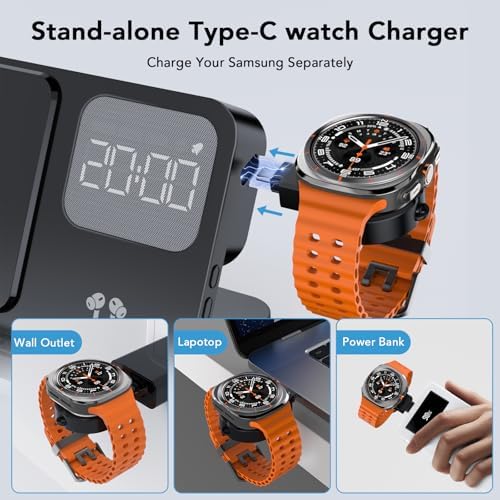 Revolutionize Your Charging Routine with the 4 in 1 Wireless Charging Station Featuring Integrated Alarm Clock – Fast, Reliable Charging for Galaxy Watch 7/Ultra/FE/6 Pro, Galaxy S25/Ultra/S25+/S24/S23/Note 20/Z Flip 7/6/5 Fold 6 & Galaxy Buds 3/2/Pro – Space-Saving Design for Multiple Devices, Enhanced Compatibility & Speed
