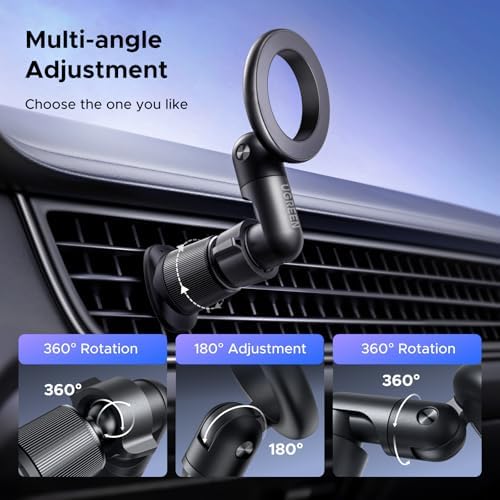 UGREEN Magnetic Car Phone Mount for Mag Safe – Secure Air Vent Holder for i Phone 16, 15 Pro Max, 14, 13, 12 Pro & Mini – Enhanced Magnetic Grip & Easy Installation for Seamless Navigation – Sleek Design for Clutter-Free Driving Experience