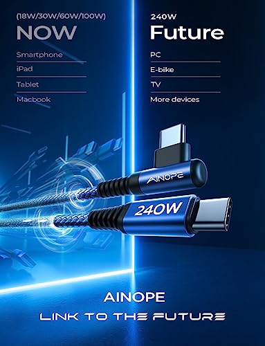 Optimize your charging setup with the AINOPE 240 W USB C to USB C Cable, a 6-foot powerhouse engineered for ultimate speed and flexibility. Featuring a right-angle connector, this fast charging cable is perfect for gaming or multitasking without the clutter of tangled cords. Compatible with the latest devices, including i Phone 16 Pro Max, i Phone 15, Mac Book Air/Pro, i Pad Pro, Samsung Galaxy, and Pixel, it delivers an impressive 240 W power output for rapid charging. The dual-pack offers exceptional value, ensuring you have a reliable charging solution wherever you go. Built with premium materials for durability, the sleek grey and blue design enhances your tech aesthetic while providing long-lasting performance. Elevate your device charging experience with this versatile cable, designed for both home and office use, while ensuring seamless connectivity across all your electronics.