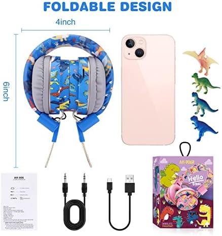 Dinosaur Adventure Bluetooth Headphones for Kids – Fun Over-Ear Design with Adjustable Headband, Built-In Microphone & Wired 3.5 mm Jack – Perfect Wireless Audio Experience for Boys, Teens, and Young Explorers – Superior Sound Quality in Vibrant Blue for Maximum Enjoyment