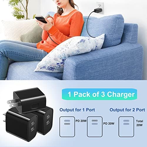 Costyle 20 W Dual USB C Wall Charger Pack (3) – Ultra-Fast Charging Block for i Phone 11-16, i Pad, Galaxy S23, and Apple Watch Series 7/8 – Compact Travel Adapter for Enhanced Device Compatibility and Performance