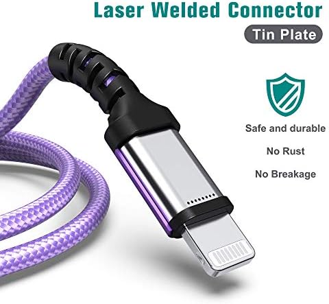 Apple C89 MFi Certified 7-Foot Lightning to USB-A Braided Charging Cable for i Phone 14/13/12/11 Pro, Max, Mini, SE, XS, XR, 8/7/6 Plus, i Pad & Air Pods – Durable, Fast Charging & Stylish Orange/White Design for Enhanced Compatibility