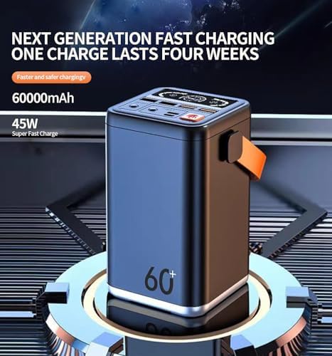 High-Capacity 60000 m Ah Portable Charger for Ultimate Power on the Go – 45 W Fast Charging External Battery Pack with LED Display and Versatile USB-C Port – Perfect for i Phone, Android, Samsung Galaxy, and Outdoor Adventures – Reliable Travel Companion in Sleek Blue Design