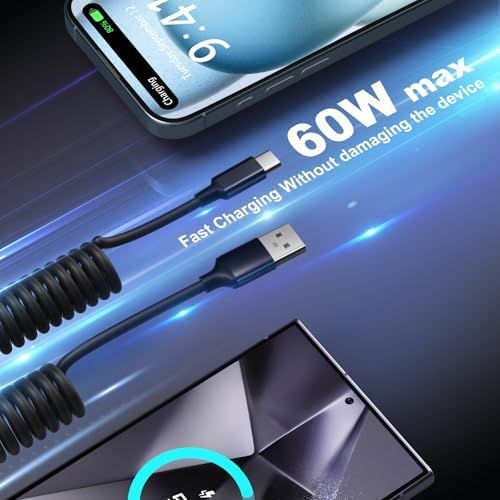 OKRAY 78 W Retractable USB C Car Charger with Coiled Cable – Fast PD30 W Charging for Samsung Galaxy S25, S24, A16 & i Phone 16, 15 Pro Max – Multi-Port 12 V Cigarette Lighter Adapter for Seamless Travel Power Solutions