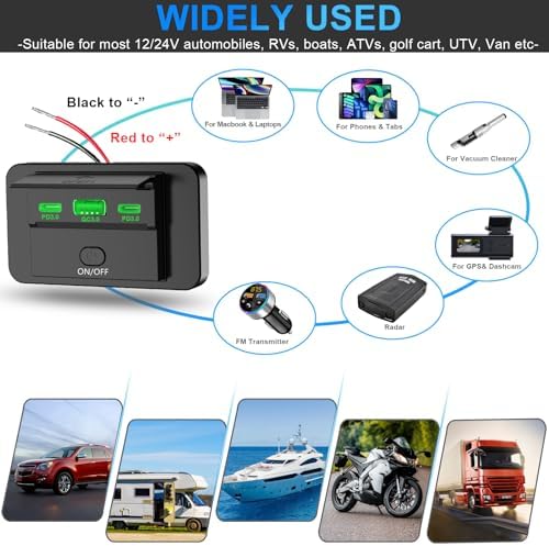 3-Port 12 V RV USB Charging Station – 2 PCS Dual PD3.0 & QC3.0 Quick Charge Adapter for Enhanced Automotive Power Supply – Ideal for RVs, Boats, Motorcycles & Trucks – Fast, Reliable, and Wall-Mountable Solution for All Your Devices