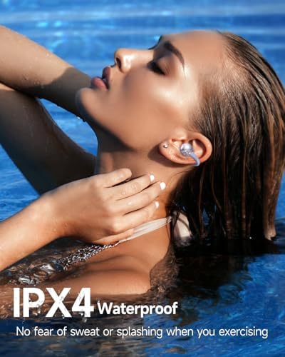 aigo CA05 Open Ear Bluetooth 5.4 Earbuds – Waterproof Wireless Headphones with Clip-On Design, 50 Hours Playtime & Noise Reduction for i Phone, Android, and Laptop – Perfect for Active Lifestyles & Clear Conversations in Vibrant Purple