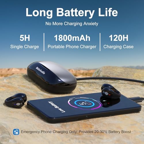 Melo Audio Bluetooth 5.3 Open Clip Earbuds – Ultimate 120-Hour Wireless Playtime with LED Charging Case – Lightweight Sport Headphones for Running and Fitness – Superior Sound Quality with Enhanced Environmental Awareness for Active Lifestyles