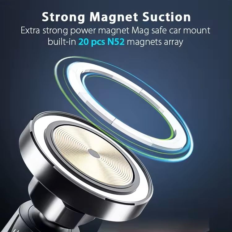 SASHWA 15 W Magnetic Wireless Car Vent Mount – Ultra-Strong Grip & 360° Rotation for i Phone 15/14/13/12 & Android – Fast Charging with Included Cable & Enhanced Compatibility Metal Ring – Secure & Stylish Driving Solution