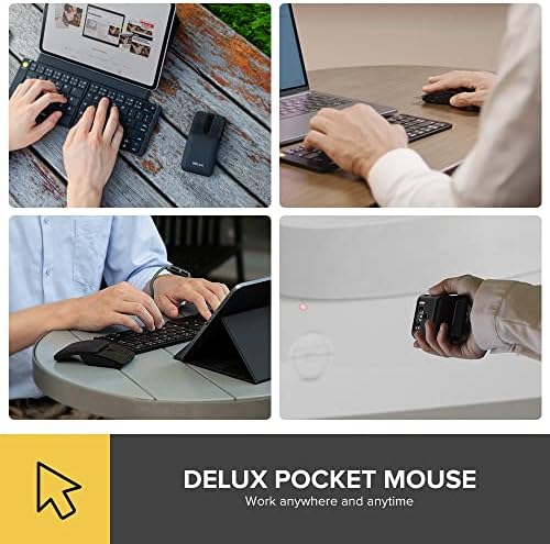 De LUX 2-in-1 Wireless Bluetooth Travel Mouse – Ultra-Quiet Clicks, Dual Connectivity (2.4 GHz & BT5.2), Up to 4000 DPI Sensitivity, Slim & Foldable Design, Rechargeable Battery for Seamless Use on Windows, mac OS, and Android Devices – Perfect for Professionals on the Go