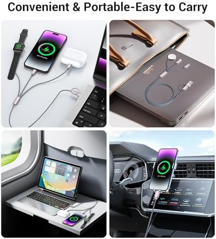 Temdan 3-in-2 USB C Charging Cable: Versatile Multi-Device Charger for Apple Watch Ultra, SE & i Phone 12-16 – Rapid Charge, Compact Travel Essential – Stylish Pink Smartwatch Accessory for On-the-Go Power Solutions