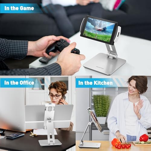 Premium Above TEK 360° Swivel Aluminum Tablet Stand: Adjustable Holder for 4″-15.6″ Devices – Ideal for Retail, POS, and Office Use – Durable Grey Finish for Enhanced Display and User Engagement Solutions
