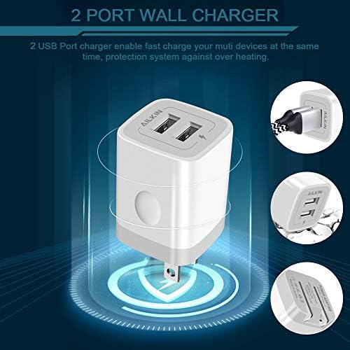 AILKIN 3 Pack Foldable Wall Charger – Dual USB Fast Charging Block for i Phone 16/15/14/13/12/11 & Android Devices – Compact AC Adapter for Enhanced Portability & Speed – Ideal for Home, Office, & Travel – Safety Features for Overcharge Protection