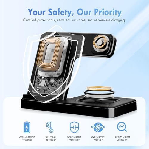 Portable 3-in-1 Wireless Charging Station: Qi Fast Charger Stand for i Phone 12-16 Pro Max, Apple Watch Series 10-2, Ultra & SE, Air Pods Pro 2-4 – Foldable Travel Design for Effortless Charging & Stylish Organization (White)