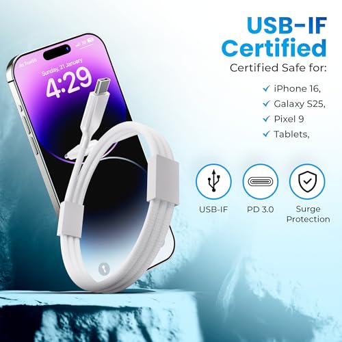 AT&T 6 ft Braided USB-C Charging Cable – Durable & Tangle-Free Cord for Fast Data Transfer and Universal Device Compatibility – Ideal for Phones, Tablets, and Laptops – Includes Warranty for Enhanced Reliability – Sleek Black Design