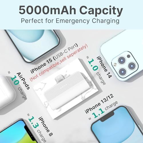KKD 5000 m Ah Portable Charger for i Phone – MFi Certified Built-in Plug for Fast Charging on the Go, Compact Power Bank for i Phone 14/13/12/11/XR/X/SE/8/7/6/6 s/Pro Max/Plus & i Pad, Sleek Design for Ultimate Portability