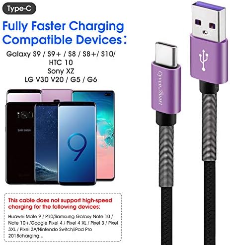 Cyven Premium 3 ft USB Type C Cable Duo Pack – Fast Charge & Data Transfer Cord, Durable TPE Construction, Compatible with Samsung Galaxy A Series, LG V Series, and More – Stylish Pink Design for Enhanced Performance and Versatility