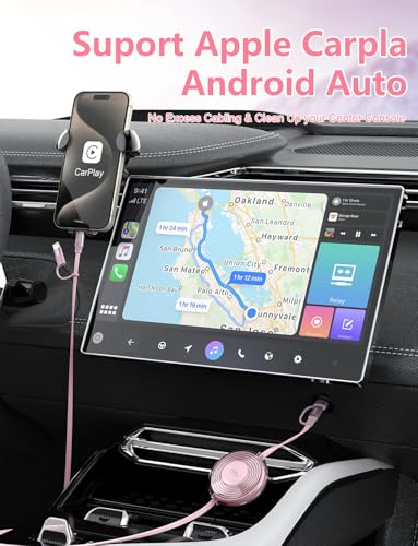 Opluz 100 W Pink Retractable USB C and Lightning Charging Cable – Dual Connector Fast Charging Solution for i Phone and Galaxy – Tangle-Free Design for Car and Travel – Enhanced Compatibility with Car Play and Android Auto
