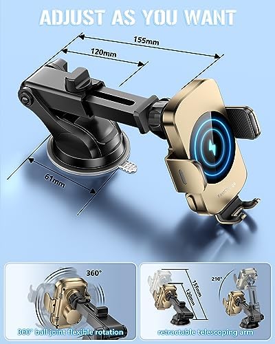 Smart Wireless Car Charger & Auto-Clamping Phone Holder – Fast Charging 3-in-1 Mount for i Phone 11-16 & Samsung Galaxy S23-S9+ – Enhanced Compatibility, Hands-Free Navigation, and Adjustable Viewing Angles for Optimal Convenience