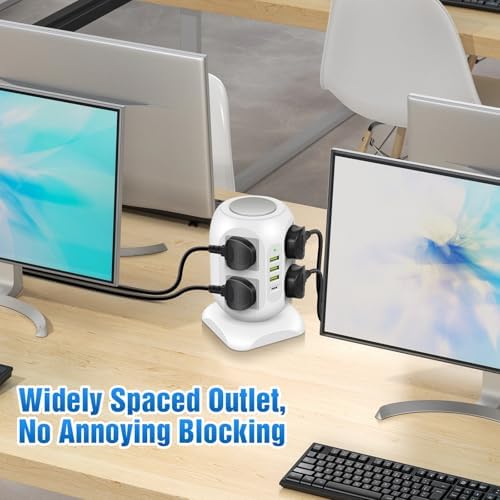 Ultimate Power Strip Desk Organizer with 8 AC Outlets & 4 USB Ports, 20 W Fast USB C Charging Station – 15 FT Flat Cord for Enhanced Flexibility & Surge Protection – Streamline Your Workspace & Maximize Efficiency