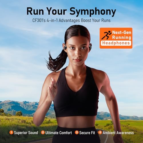 Elevate Your Workout with Open Comfy CF301 Wireless Headphones – Bluetooth Open-Ear Design for Unmatched Comfort and Ambient Awareness, Perfect for Running and Gym Sessions, Superior Sound Quality, Secure Fit for Active Lifestyles, Black – Seamless Compatibility and Lightweight Portability