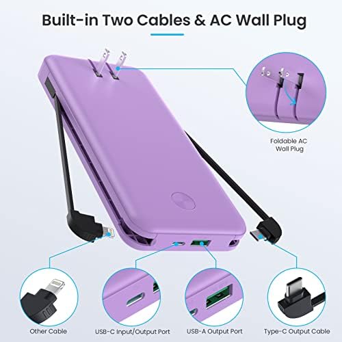 Ultra-Slim 13800 m Ah Portable Charger with Built-in Cables & AC Plug – Multi-Device USB-C Power Bank with 4 Outputs & LCD Display for i Phone, Samsung, and Android – Effortless Charging on the Go