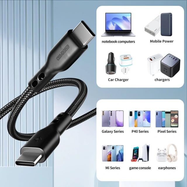 Ultra-Fast 100 W USB C Cable – 3.3 ft Nylon Braided Type C Charger for i Phone 16, Mac Book & Samsung Devices – QC 5.0 Technology for Maximum Efficiency and Durability – Versatile Charging Solution for Modern Gadgets