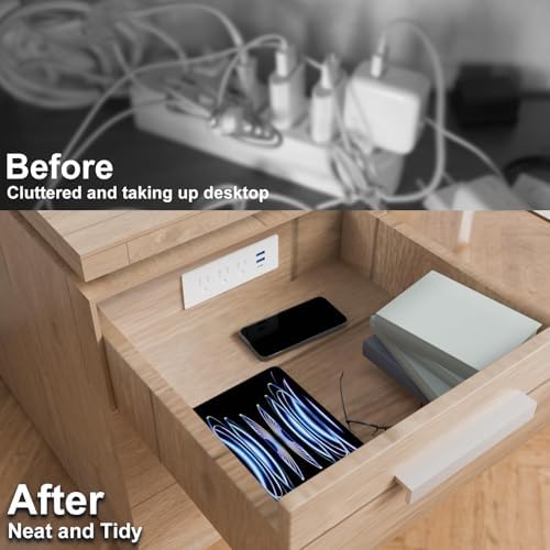 Revolutionize Your Charging Experience with the Docking Drawer Charging Station – Sleek Mounted Outlet Kit for Tidy Installation, 5 FT UL Listed Power Cord, Innovative Spring Cable for Device Compatibility and Safety, Perfect for Home Offices and Modern Workspaces