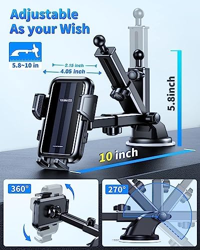 VANMASS 2025 Premium Car Phone Holder – Unmatched 85+ LBS Suction Power for Secure Hands-Free Navigation | Universal Compatibility with i Phone 16 Pro Max, 15, 14, 13 & Android Devices | Versatile Windshield, Dashboard & Air Vent Mount for Maximum Convenience | Durable Design Ensures Safe Driving Experience